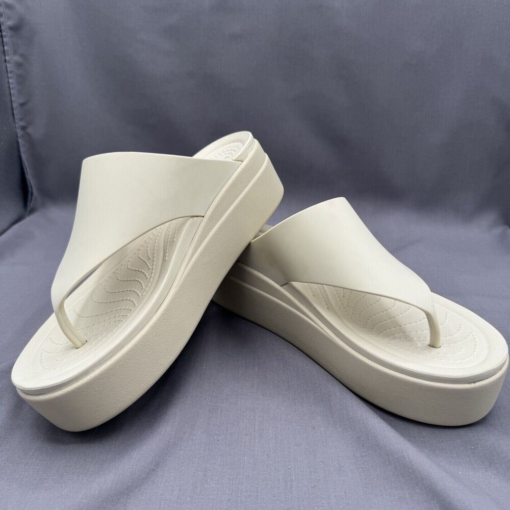 Crocs Sandals Women's Size 8 Brooklyn Flip Low Wedge Off White